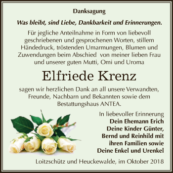 Traueranzeige von Elfriede Krenz von Super Sonntag Zeitz