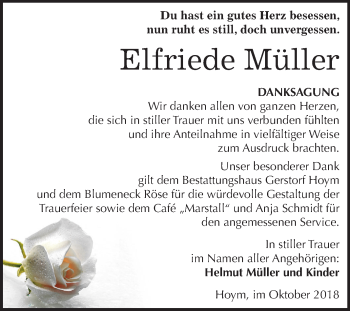 Traueranzeige von Elfriede Müller von Mitteldeutsche Zeitung Aschersleben