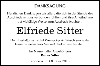 Traueranzeige von Elfriede Sitter von Mitteldeutsche Zeitung Bernburg