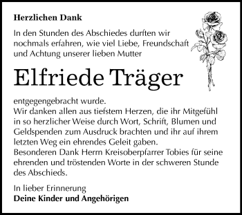 Traueranzeige von Elfriede Träger von Mitteldeutsche Zeitung