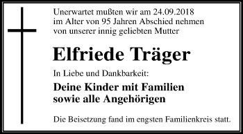 Traueranzeige von Elfriede Träger von Mitteldeutsche Zeitung Dessau-Roßlau