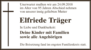 Traueranzeige von Elfriede Träger von WVG - Wochenspiegel Dessau / Köthen