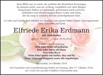 Traueranzeige von Elfriede Erika Erdmann von Mitteldeutsche Zeitung Köthen
