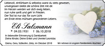 Traueranzeige von Eli Salzmann von Mitteldeutsche Zeitung Zeitz