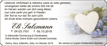 Traueranzeige von Eli Salzmann von Super Sonntag Zeitz
