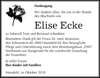 Traueranzeige von Elise Ecke von Mitteldeutsche Zeitung