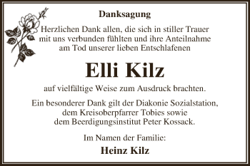 Traueranzeige von Elli Kilz von WVG - Wochenspiegel Dessau / Köthen