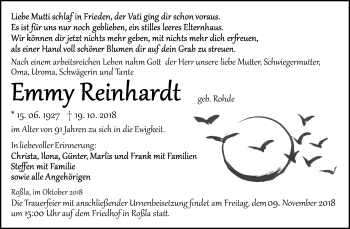 Traueranzeige von Emmy Reinkardt von Mitteldeutsche Zeitung Sangerhausen