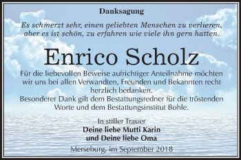 Traueranzeige von Enrico Scholz von Mitteldeutsche Zeitung Merseburg/Querfurt