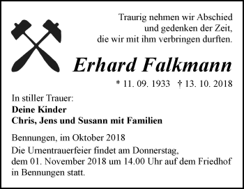 Traueranzeige von Erhard Falkmann von Mitteldeutsche Zeitung Sangerhausen