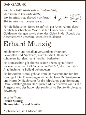 Traueranzeige von Erhard Munzig von Super Sonntag Aschersleben