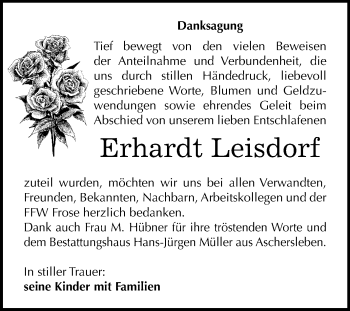 Traueranzeige von Erhardt Leisdorf von Mitteldeutsche Zeitung Quedlinburg