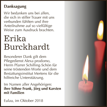 Traueranzeige von Erika Burckhardt von WVG - Wochenspiegel NMB / WSF / ZTZ