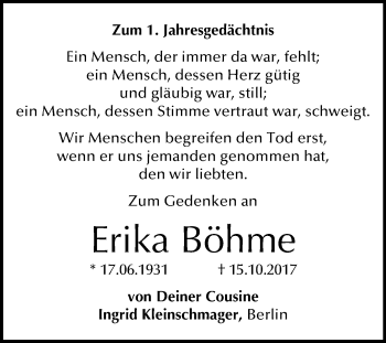 Traueranzeige von Erika Böhme von Mitteldeutsche Zeitung