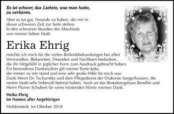 Traueranzeige von Erika Ehrig von Mitteldeutsche Zeitung