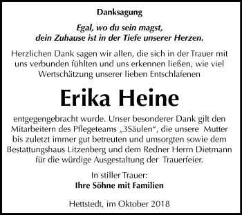 Traueranzeige von Erika Heine von Mitteldeutsche Zeitung