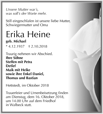 Traueranzeige von Erika Heine von Mitteldeutsche Zeitung