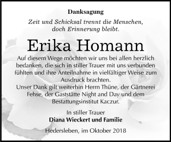 Traueranzeige von Erika Homann von Mitteldeutsche Zeitung Quedlinburg