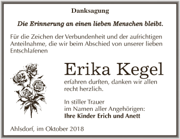 Traueranzeige von Erika Kegel von Wochenspiegel Mansfelder Land