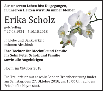 Traueranzeige von Erika Scholz von Mitteldeutsche Zeitung Aschersleben