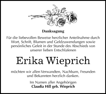 Traueranzeige von Erika Wieprich von Mitteldeutsche Zeitung