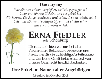 Traueranzeige von Erna Fiedler von Mitteldeutsche Zeitung Halle/Saalkreis