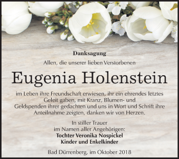 Traueranzeige von Eugenia Holenstein von Mitteldeutsche Zeitung Merseburg/Querfurt
