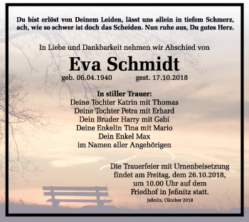 Traueranzeige von Eva Schmidt von Mitteldeutsche Zeitung Bitterfeld