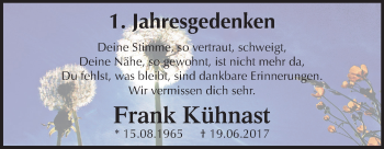Traueranzeige von Frank Kühnast von Mitteldeutsche Zeitung Dessau-Roßlau