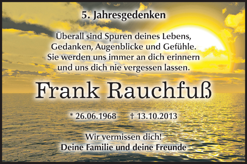  Traueranzeige für Frank Rauchfuß vom 13.10.2018 aus Mitteldeutsche Zeitung Merseburg/Querfurt