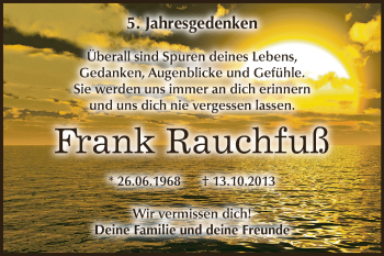Traueranzeige von Frank Rauchfuß von WVG - Wochenspiegel Dessau / Köthen