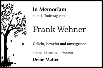 Traueranzeige von Frank Wehner von Mitteldeutsche Zeitung Quedlinburg