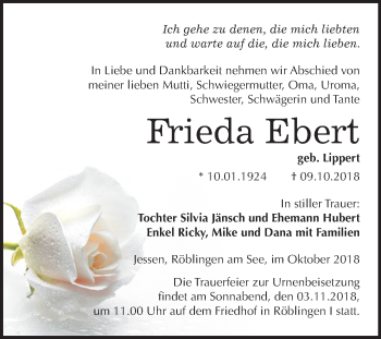 Traueranzeige von Frieda Ebert von Mitteldeutsche Zeitung