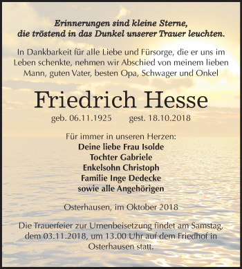 Traueranzeige von Friedrich Hesse von Mitteldeutsche Zeitung