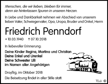 Traueranzeige von Friedrich Penndorf von Mitteldeutsche Zeitung Zeitz