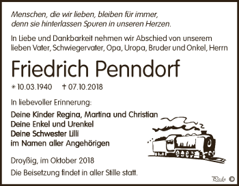 Traueranzeige von Friedrich Penndorf von Super Sonntag Zeitz