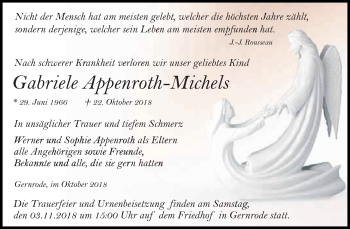 Traueranzeige von Gabriele Appenroth-Michels von WVG - Wochenspiegel Quedlinburg