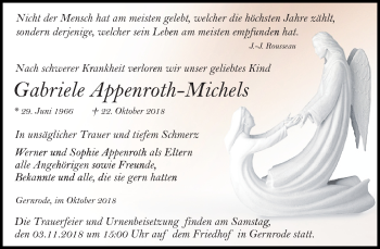 Traueranzeige von Gabriele Appenroth-Michels von Mitteldeutsche Zeitung Quedlinburg