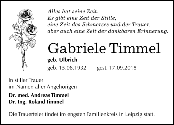 Traueranzeige von Gabriele Timmel von Mitteldeutsche Zeitung Halle/Saalkreis