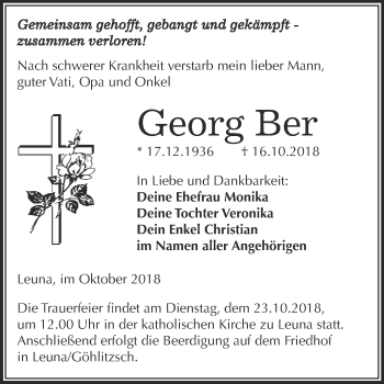 Traueranzeige von Georg Ber von Super Sonntag Merseburg