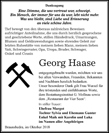 Traueranzeige von Georg Haase von Mitteldeutsche Zeitung Merseburg/Querfurt