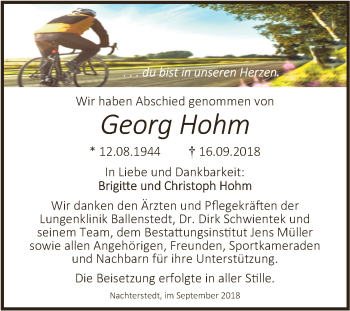 Traueranzeige von Georg Hohm von Super Sonntag Aschersleben