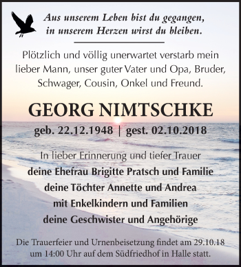 Traueranzeige von Georg Nimtschke von Mitteldeutsche Zeitung Halle/Saalkreis