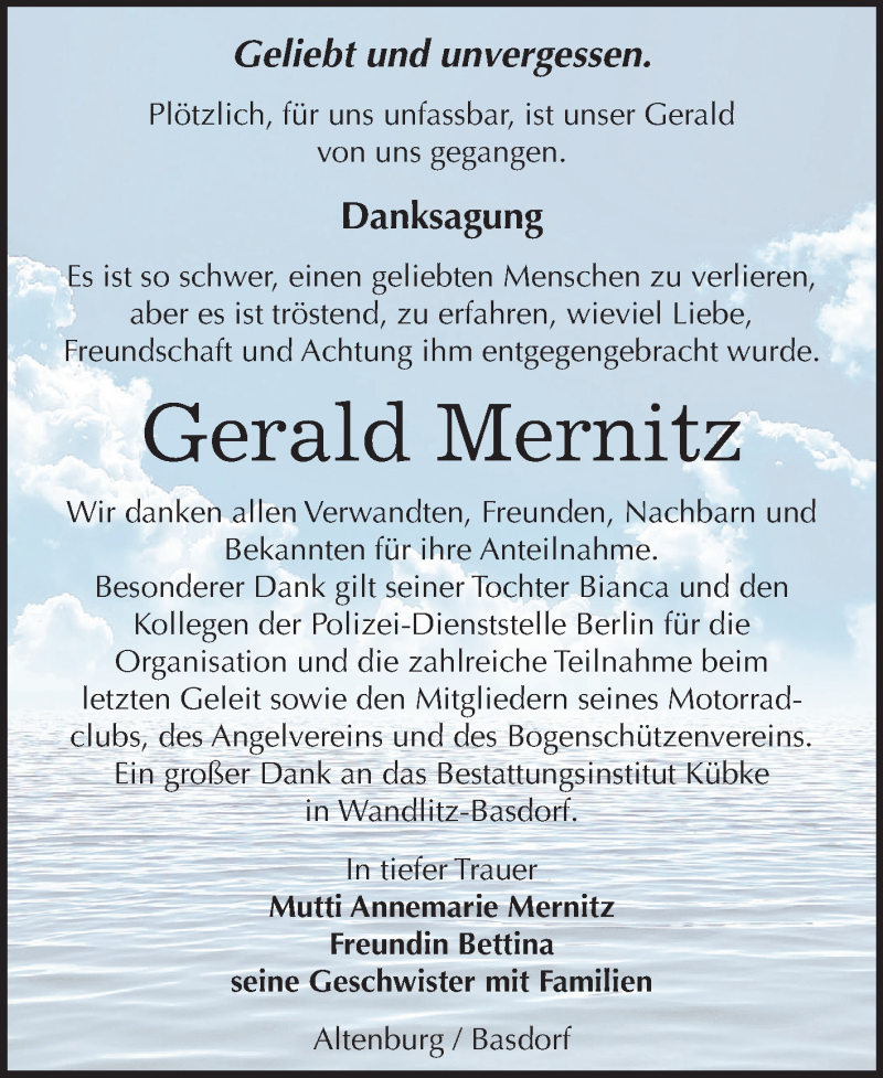  Traueranzeige für Gerald Mernitz vom 13.10.2018 aus Mitteldeutsche Zeitung Bernburg