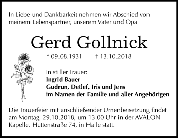 Traueranzeige von Gerd Gollnick von Mitteldeutsche Zeitung Merseburg/Querfurt
