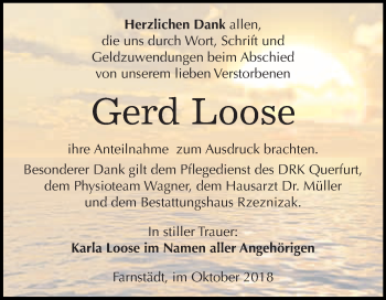 Traueranzeige von Gerd Loose von WVG - Wochenspiegel Merseburg