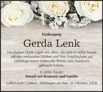Traueranzeige von Gerda Lenk von Mitteldeutsche Zeitung