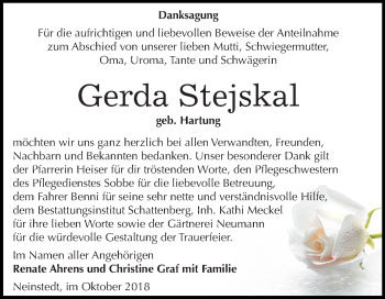 Traueranzeige von Gerda Stejskal von Mitteldeutsche Zeitung Quedlinburg