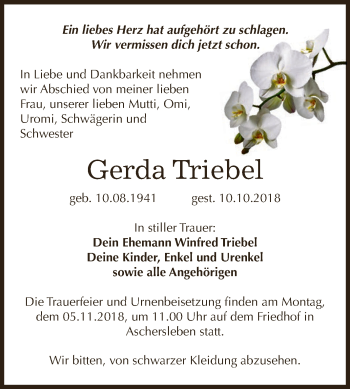 Traueranzeige von Gerda Triebel von Super Sonntag Aschersleben