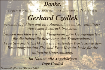 Traueranzeige von Gerhard Czollek von WVG - Wochenspiegel Dessau / Köthen